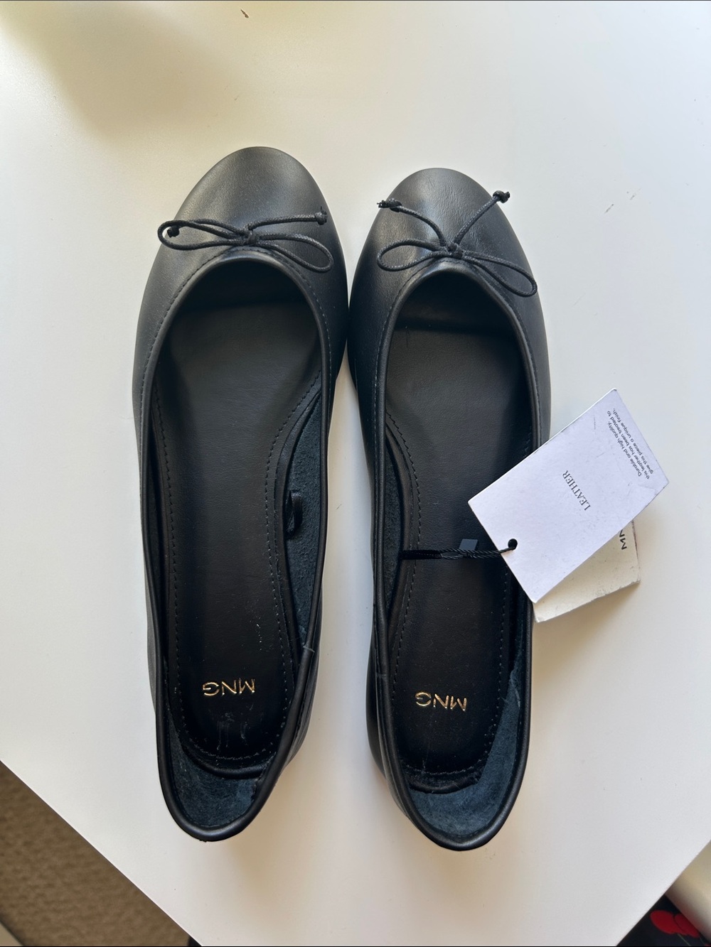 Mango Black Leather Bow Ballet Flats